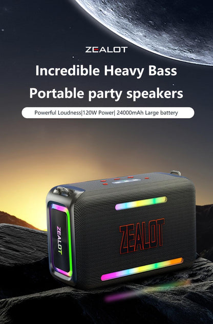 1pc ZEALOT S95 Portable Wireless Speaker, 120W Stereo Sound, 24000mAh Battery, 36H Playtime, IPX-5 Waterproof, Dual Pairing, HiFi Quality, 4 Speaker System, USB Rechargeable, for Home, Car, Outdoor, with App Control & Bass En - al-zeb-store