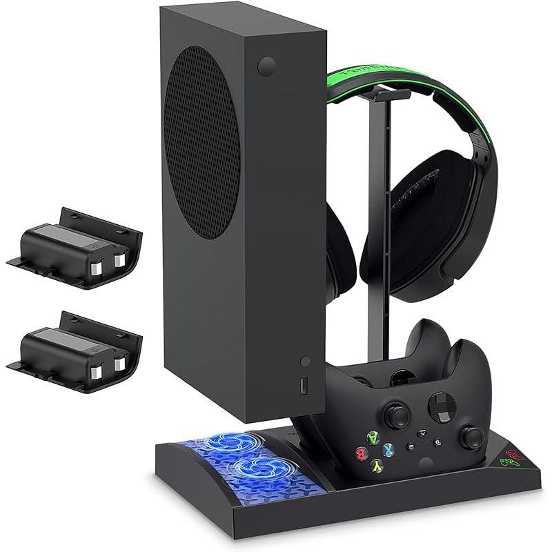 Vertical Charging Cooling Stand Compatible with Xbox Series S Accessories with Rechargeable Battery, Charging Station with Cooling Fan System + 2x1400mAh Batteries + Headset Holder - Black - al-zeb-store