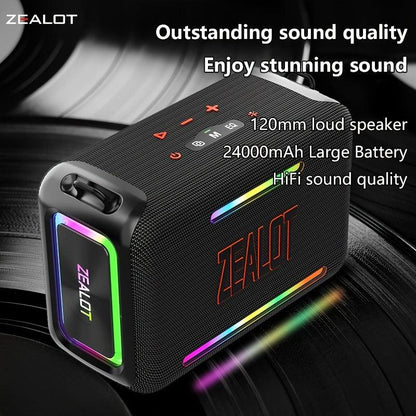 1pc ZEALOT S95 Portable Wireless Speaker, 120W Stereo Sound, 24000mAh Battery, 36H Playtime, IPX-5 Waterproof, Dual Pairing, HiFi Quality, 4 Speaker System, USB Rechargeable, for Home, Car, Outdoor, with App Control & Bass En - al-zeb-store