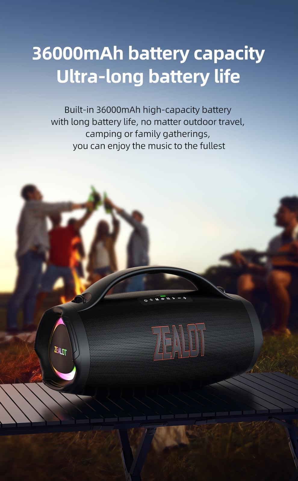 ZEALOT S98 160W High-Power Wireless Speaker with Stunning Subwoofer, 36000mAh Power Bank Function, 3EQ Modes for Unique Sound Experience, RGB Colorful Lighting, TF Card & AUX Playback, TWS Pairing, Ideal for Home Theater, Lar - al-zeb-store