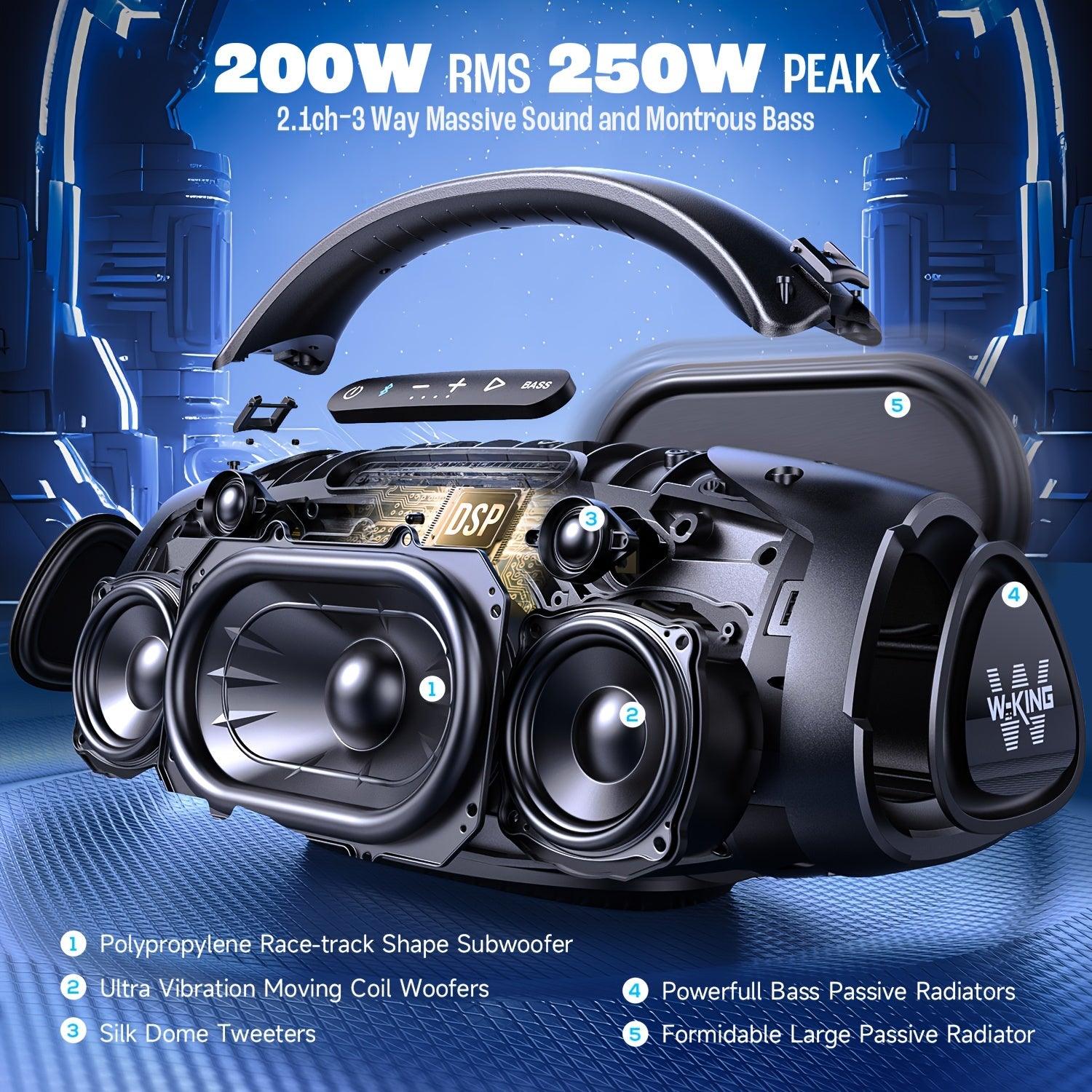 W-KING 200W RMS 250W Peak Ultimate Portable Wireless Speaker, Large Outdoor Speaker with APP Control, 5 Drivers in 3-Way System, Party Speaker with Bass Boost, USB, TF Card, AUX, Guitar Input for Party, Travel - al-zeb-store