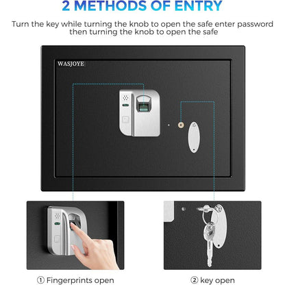 NEW 16.06L Fingerprint Security Cabinet Safe Box Electronic Personal Home Safe with Biometric Safety Fingerprint Key Lock for Office Hl Jewelry Gun Safe Storage (25x35x25 cm) - al-zeb-store