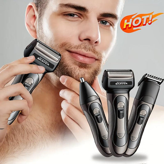 1pc Men'S Electric Shaver and Hair Clipper Set, Professional Beauty Styling, Rechargeable Nickel Battery, USB Charging, Non-Washable, Reciprocating Steel, Net Shaving Function, Compact & Portable, Fast Charging, Body Hair Tri - al-zeb-store