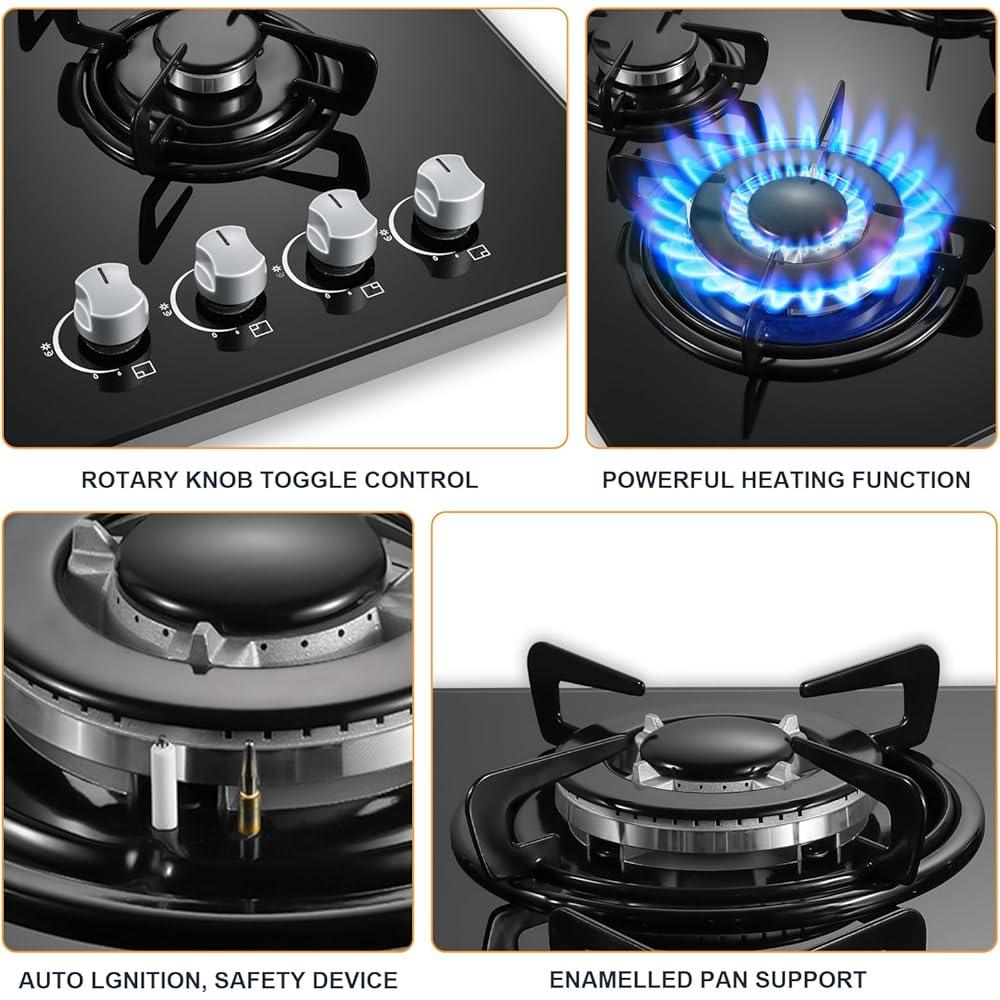 NEW Gas Hob 2 burners, 30cm Built in 2 Burners Gas on Glass Hob, NG/LPG Gas Hob Convertible, Gas Cooktop with Flame Out Protection, Iron Supports, 5200W - al-zeb-store