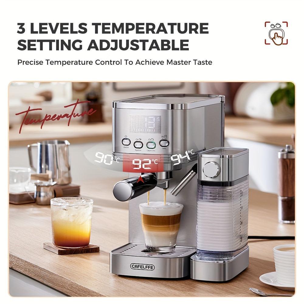 Cafelffe 6-in-1 Espresso Maker | 20Bar Italian Coffee Machine with Auto Milk Frother | One-Touch Latte & Cappuccino, Dual Heating System, Self-Cleaning, 1.3L Capacity - Perfect Gift for Holidays - al-zeb-store