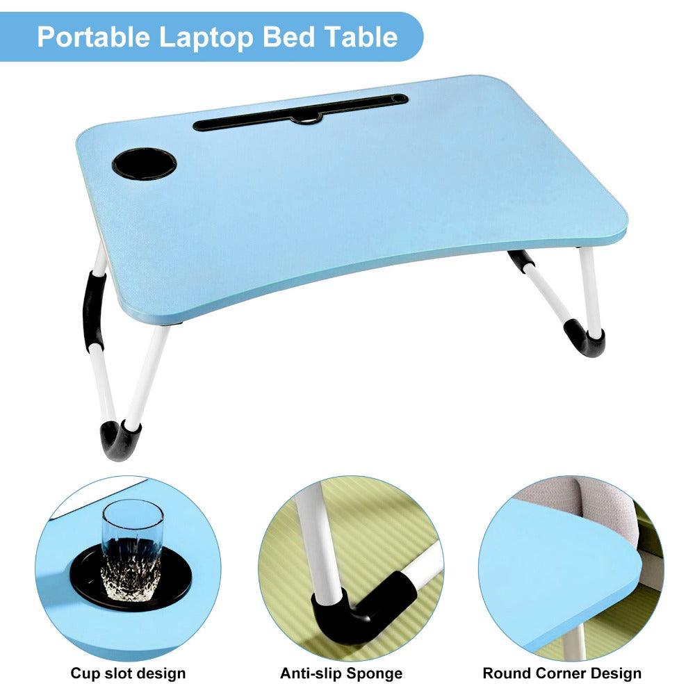 Laptop Bed Table 60 x 40 x 28cm Laptop Table Stand with Foldable Legs& Cup Slot Notebook Stand Computer laptop tray for Sofa Bed - al-zeb-store