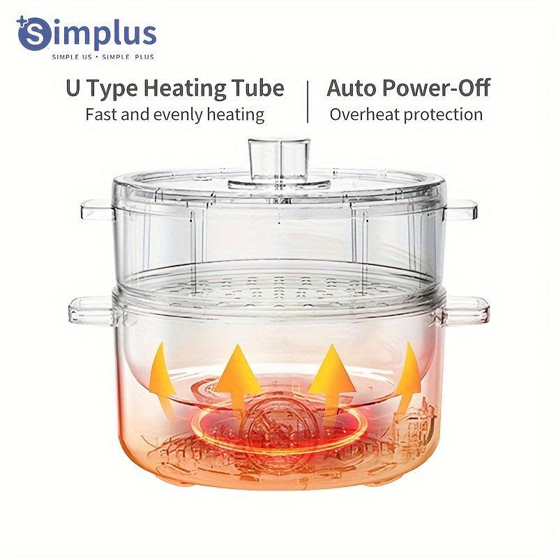 Simplus 1.5L Multi-Functional Electric Cooker with Steamer Lid, Stainless Steel, Dual Temperature Control, Long Handle, Anti-Scald Base, Overheat Protection - Ideal for Various Cooking Needs - al-zeb-store