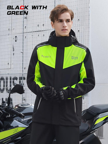 Men'S Raincoat Suit, Raincoat And Rain Pants Waterproof Suit, Motorcycle Riding Suit, Outdoor Waterproof, Breathable, High Performance, Durable Rain Gear, Suitable for Sports, Hiking, Travel B036 Black And Fluorescent Green - al-zeb-store