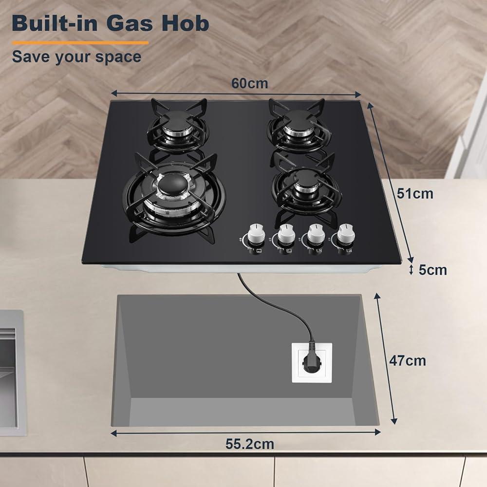 NEW Gas Hob 2 burners, 30cm Built in 2 Burners Gas on Glass Hob, NG/LPG Gas Hob Convertible, Gas Cooktop with Flame Out Protection, Iron Supports, 5200W - al-zeb-store