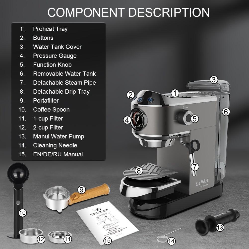 BioloMix 20 Bar Semi Automatic Powder Coffee Machine, with Milk Steam Frother Wand, for Espresso, Cappuccino, Latte and Mocha - al-zeb-store