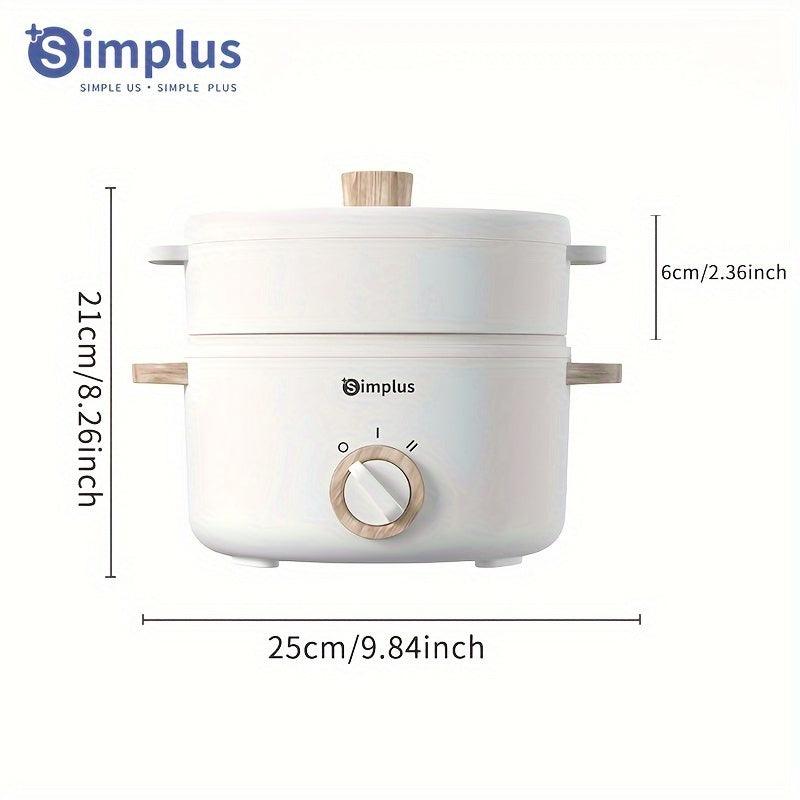 Simplus 1.5L Multi-Functional Electric Cooker with Steamer Lid, Stainless Steel, Dual Temperature Control, Long Handle, Anti-Scald Base, Overheat Protection - Ideal for Various Cooking Needs - al-zeb-store